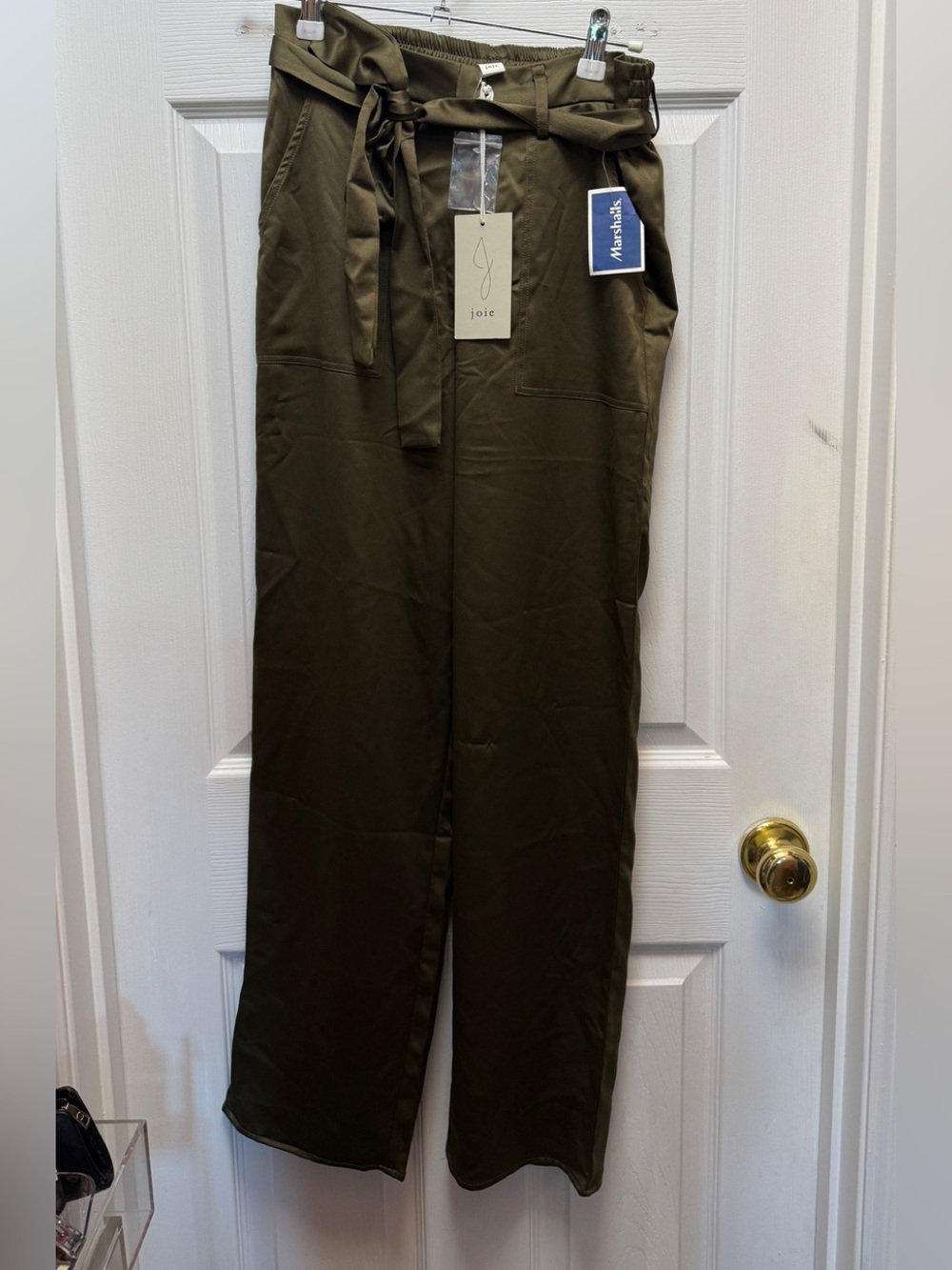 Joie Olive Green Satin Paperbag Waist  Pants